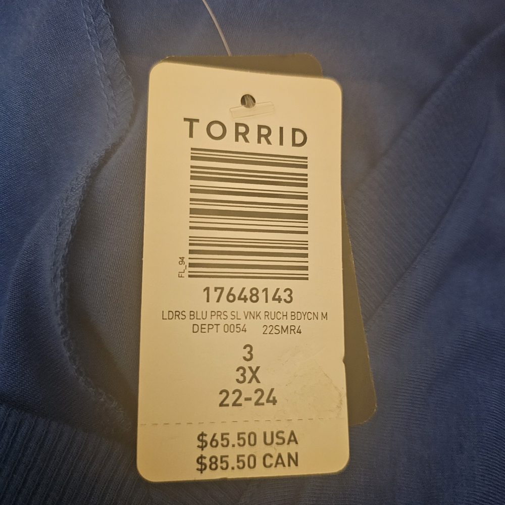 🔹️Torrid Cobalt Blue Ruched V-Neck Bodycon Mini Dress -👗 Plus Size 3🔹️ - Picture 3 of 5